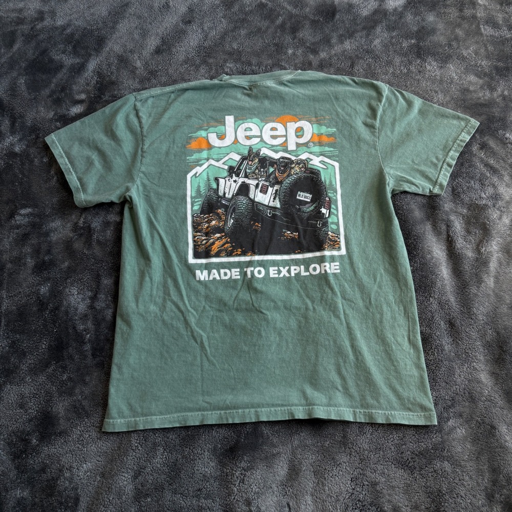 Jeep Comfort Colors Mens XL Green Made To Explore Dog Graphic TShirt Heavyweight